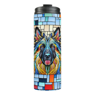 Deutscher Schäferhund - farbenfrohe Mosaikkunst Thermosbecher