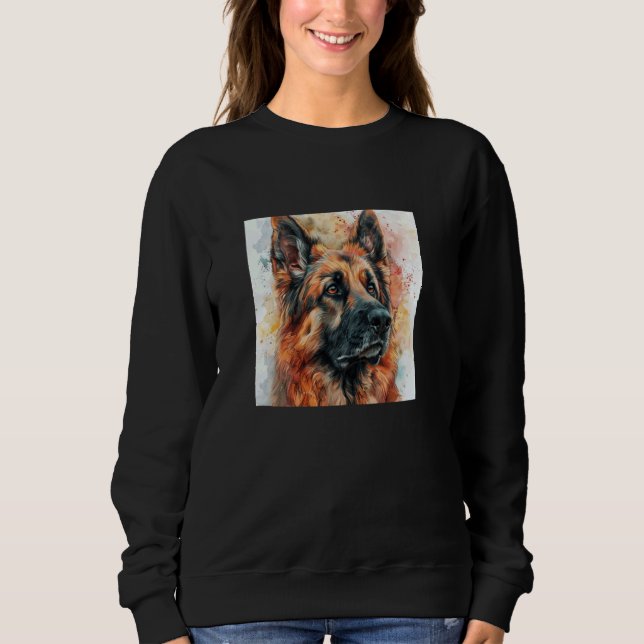 Deutscher Schäferhund farbenfrohe Wasserfarben Gra Sweatshirt (Vorderseite)