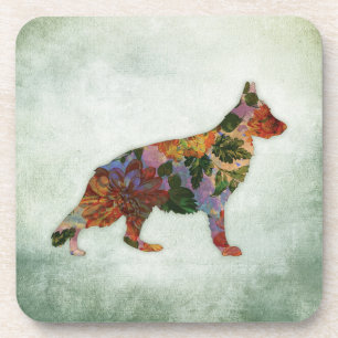 Deutscher Schäferhund Floral auf Grün Getränkeuntersetzer