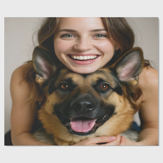 Deutscher Schäferhund-Foto personalisieren Geschenkpapier (Flach)