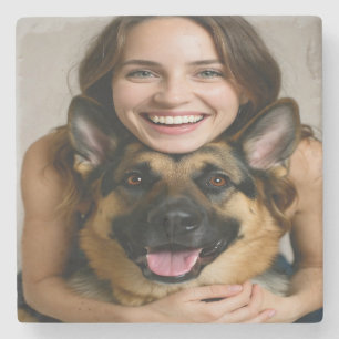 Deutscher Schäferhund-Foto personalisieren Steinuntersetzer