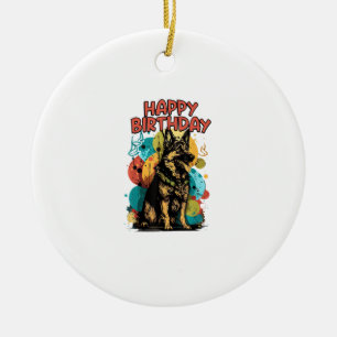 Deutscher Schäferhund Frohe Geburtstagsfeier Shep Keramik Ornament