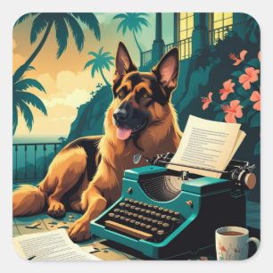 Deutscher Schäferhund Gentleman Vintage  Quadratischer Aufkleber