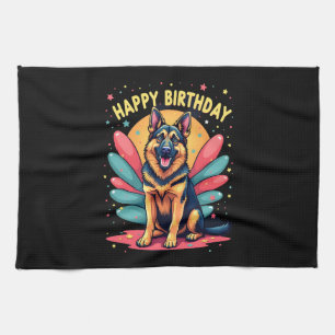 Deutscher Schäferhund Glücklicher Geburtstag Party Geschirrtuch