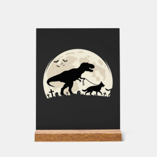 Deutscher Schäferhund Halloween Dinosaur Mond Silh Acrylschild
