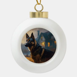 Deutscher Schäferhund Halloween Gruselig Keramik Kugel-Ornament