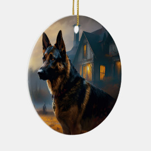 Deutscher Schäferhund Halloween Gruselig Keramik Ornament