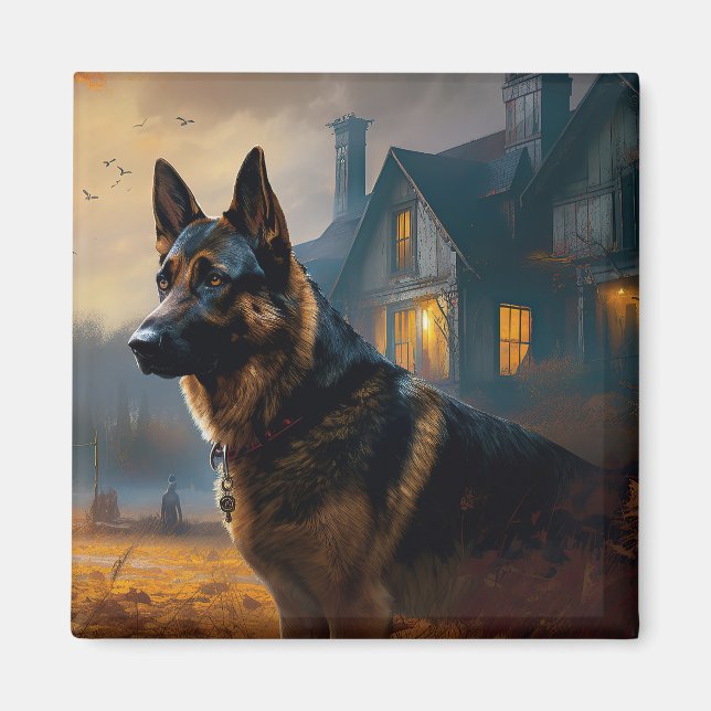 Deutscher Schäferhund Halloween Gruselig Magnet (Vorne)