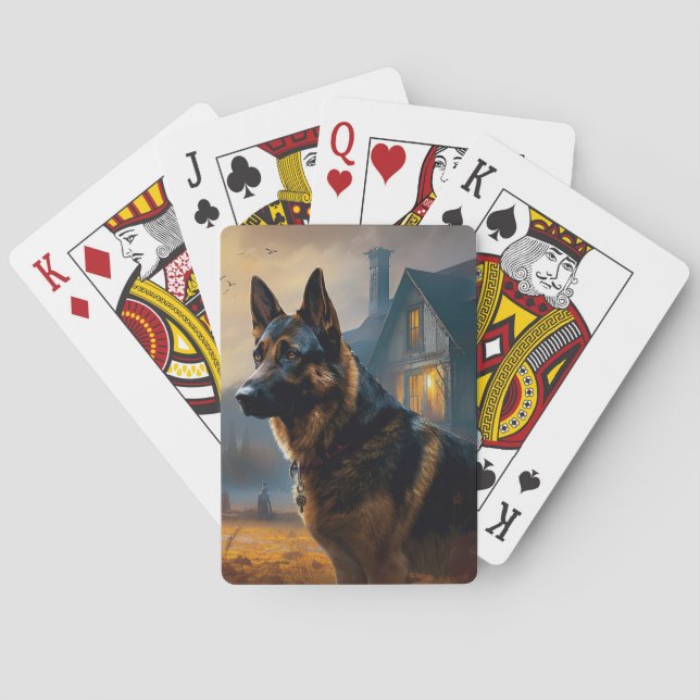 Deutscher Schäferhund Halloween Gruselig Spielkarten (Rückseite)