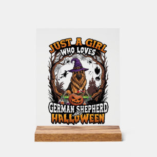 Deutscher Schäferhund Halloween Hund Hexenhut Kürb Acrylschild