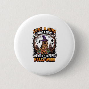 Deutscher Schäferhund Halloween Hund Hexenhut Kürb Button