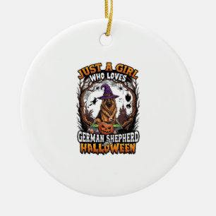 Deutscher Schäferhund Halloween Hund Hexenhut Kürb Keramik Ornament