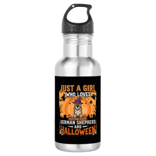 Deutscher Schäferhund Halloween Mädchen Hexe Hund  Edelstahlflasche