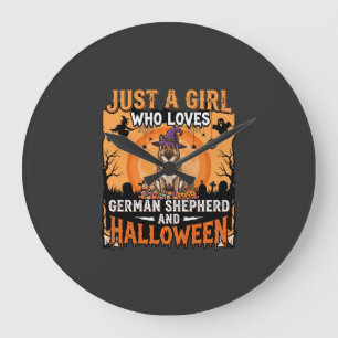 Deutscher Schäferhund Halloween Mädchen Hexe Hund Große Wanduhr
