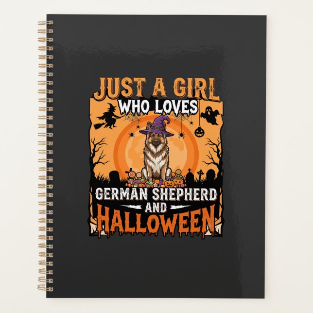 Deutscher Schäferhund Halloween Mädchen Hexe Hund  Planer (Vorderseite)