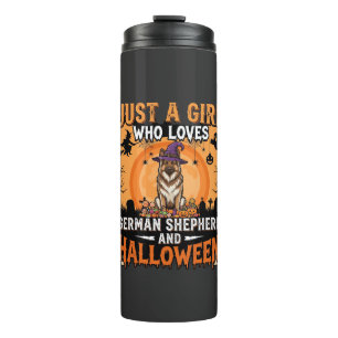 Deutscher Schäferhund Halloween Mädchen Hexe Hund  Thermosbecher
