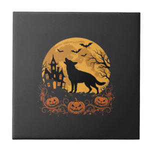 Deutscher Schäferhund Halloween Mond Kürbis Design Fliese