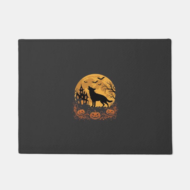 Deutscher Schäferhund Halloween Mond Kürbis Design Fußmatte (Vorderseite)