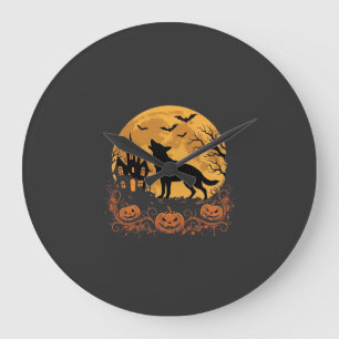Deutscher Schäferhund Halloween Mond Kürbis Design Große Wanduhr
