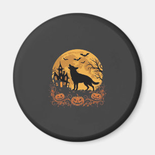 Deutscher Schäferhund Halloween Mond Kürbis Design Magnet