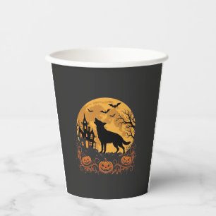 Deutscher Schäferhund Halloween Mond Kürbis Design Pappbecher