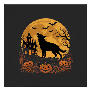 Deutscher Schäferhund Halloween Mond Kürbis Design Poster