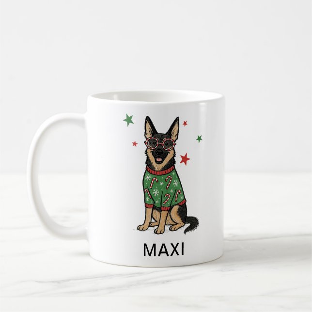 Deutscher Schäferhund hässlicher Weihnachtspullove Kaffeetasse (Links)