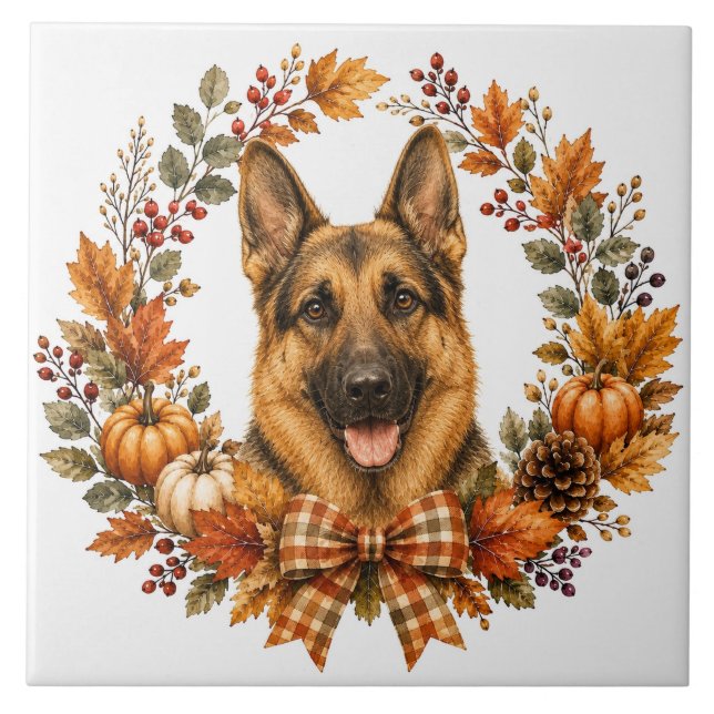 Deutscher Schäferhund Herbst Fliese (Vorderseite)