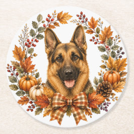 Deutscher Schäferhund Herbst-Getränkeuntersetzer Runder Pappuntersetzer