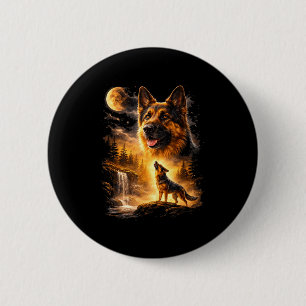 Deutscher Schäferhund heult zum Mond Meme 90er Ani Button
