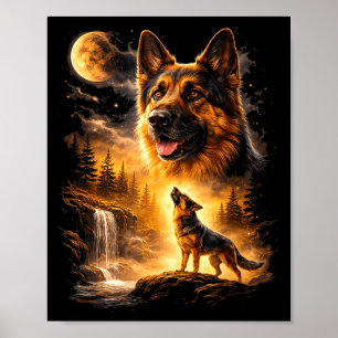 Deutscher Schäferhund heult zum Mond Meme 90er Ani Poster