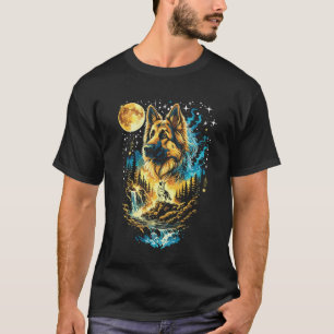 Deutscher Schäferhund heult zum Mond Vintage Fu T-Shirt
