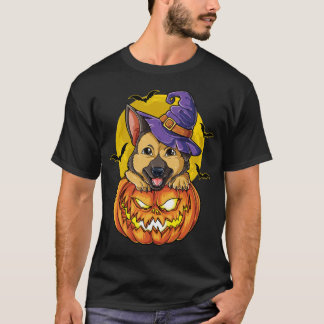 Deutscher Schäferhund Hexenkürbis Halloween T-Shirt