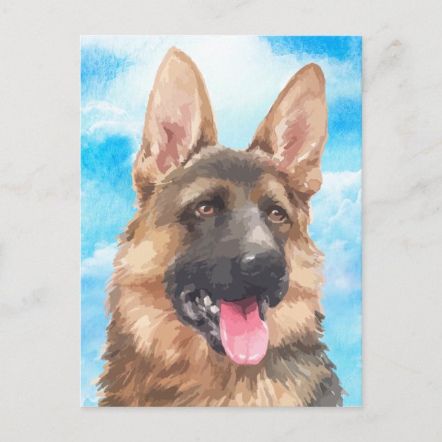 Deutscher Schäferhund Hund Alsatian GSD Pet Waterc Postkarte (Vorderseite)