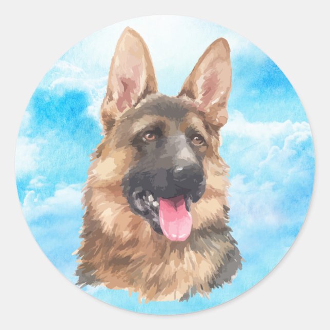Deutscher Schäferhund Hund Alsatian GSD Pet Waterc Runder Aufkleber (Vorderseite)