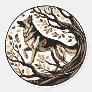 Deutscher Schäferhund Hund Kunstflora Runder Aufkleber