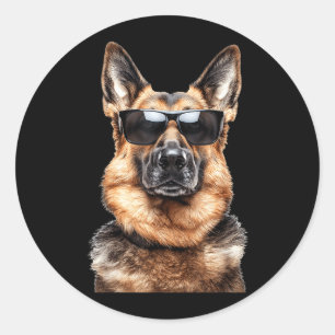 Deutscher Schäferhund Hund mit Sonnenbrille Lustig Runder Aufkleber