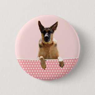 Deutscher Schäferhund Hund Pink Polka Dots Button