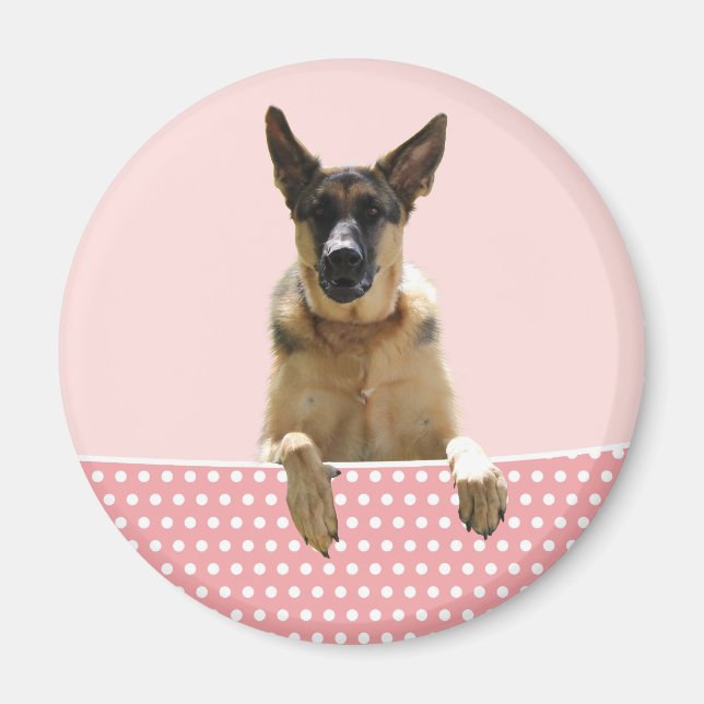 Deutscher Schäferhund Hund Pink Polka Dots Magnet (Vorne)