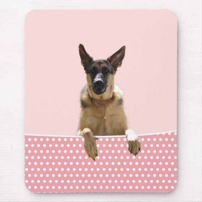 Deutscher Schäferhund Hund Pink Polka Dots Mousepad (Vorne)