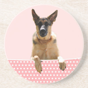 Deutscher Schäferhund Hund Pink Polka Dots Sandstein Untersetzer