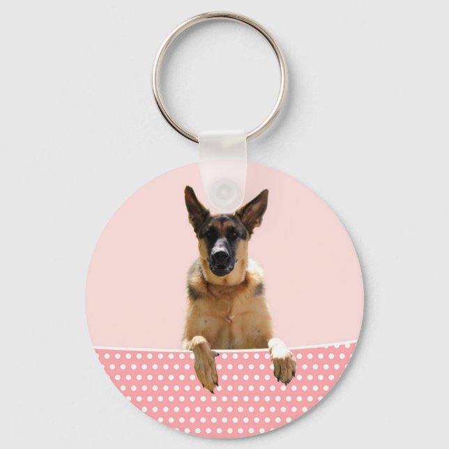 Deutscher Schäferhund Hund Pink Polka Dots Schlüsselanhänger (Vorderseite)