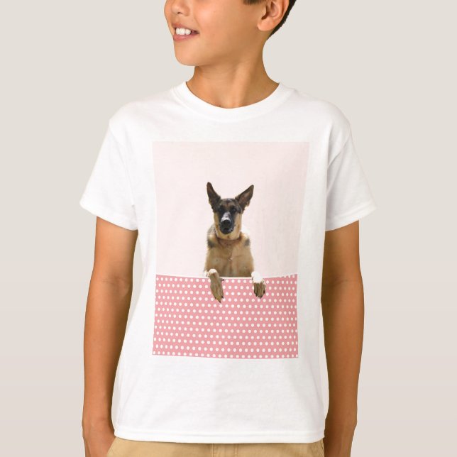 Deutscher Schäferhund Hund Pink Polka Dots T-Shirt (Vorderseite)