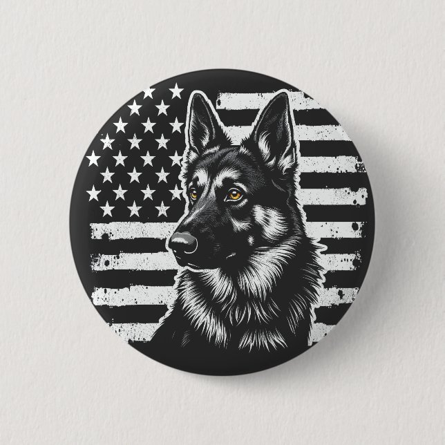 Deutscher Schäferhund Hund USA Flag 4. Juli Button (Vorderseite)