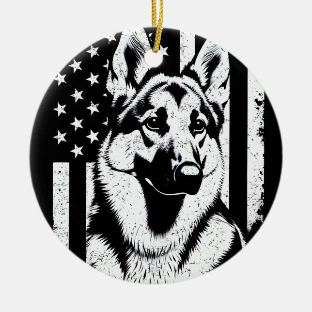 Deutscher Schäferhund Hund USA Flag 4. Juli Keramik Ornament (Vorne)