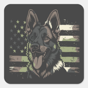 Deutscher Schäferhund Hund USA Flag 4. Juli Quadratischer Aufkleber