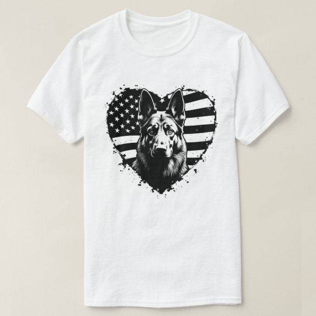 Deutscher Schäferhund Hund USA Flag 4. Juli T-Shirt (Design vorne)