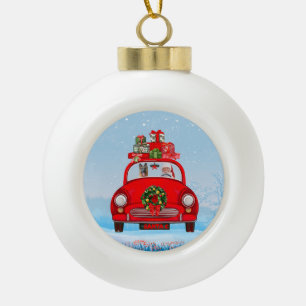 Deutscher Schäferhund im Auto mit dem Weihnachtsma Keramik Kugel-Ornament