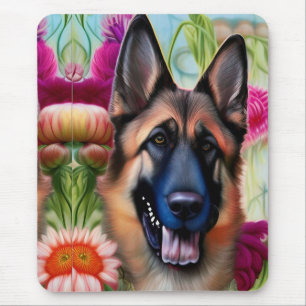 Deutscher Schäferhund im Garten  Mousepad