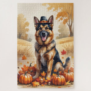 Deutscher Schäferhund im Herbstlaub Thanksgiving K Puzzle